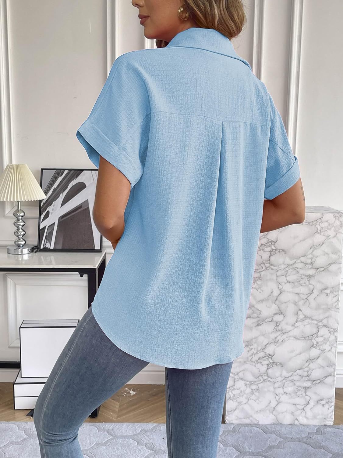 Zeagoo Short Sleeve Casual Roll-Up Cuffed Tops-tidenox