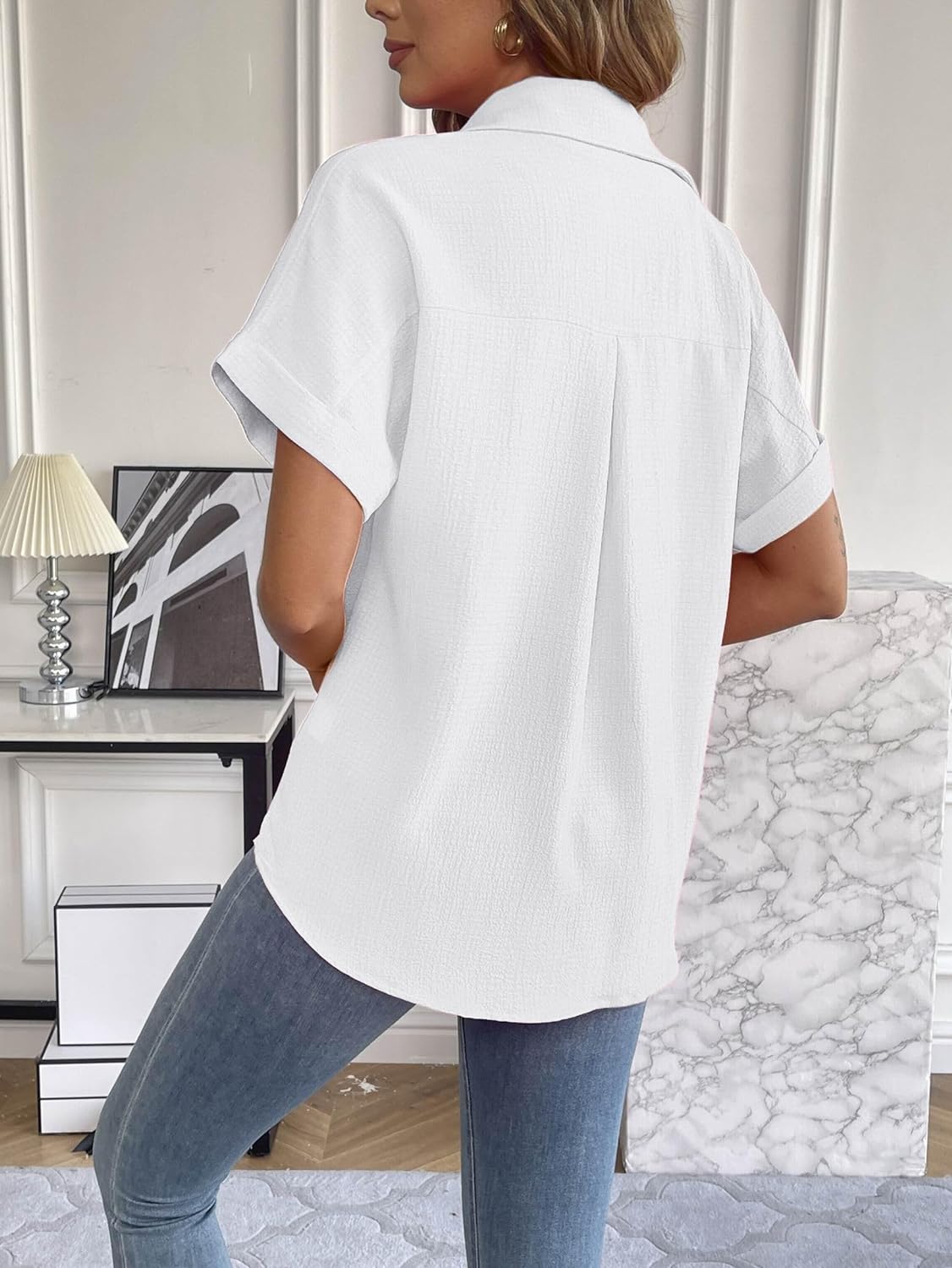 Zeagoo Short Sleeve Casual Roll-Up Cuffed Tops-tidenox