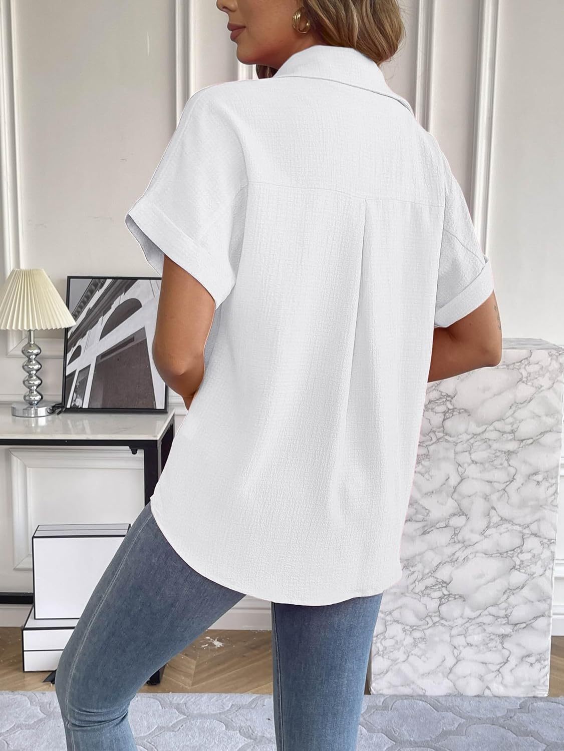 Zeagoo Short Sleeve Casual Roll-Up Cuffed Tops-tidenox