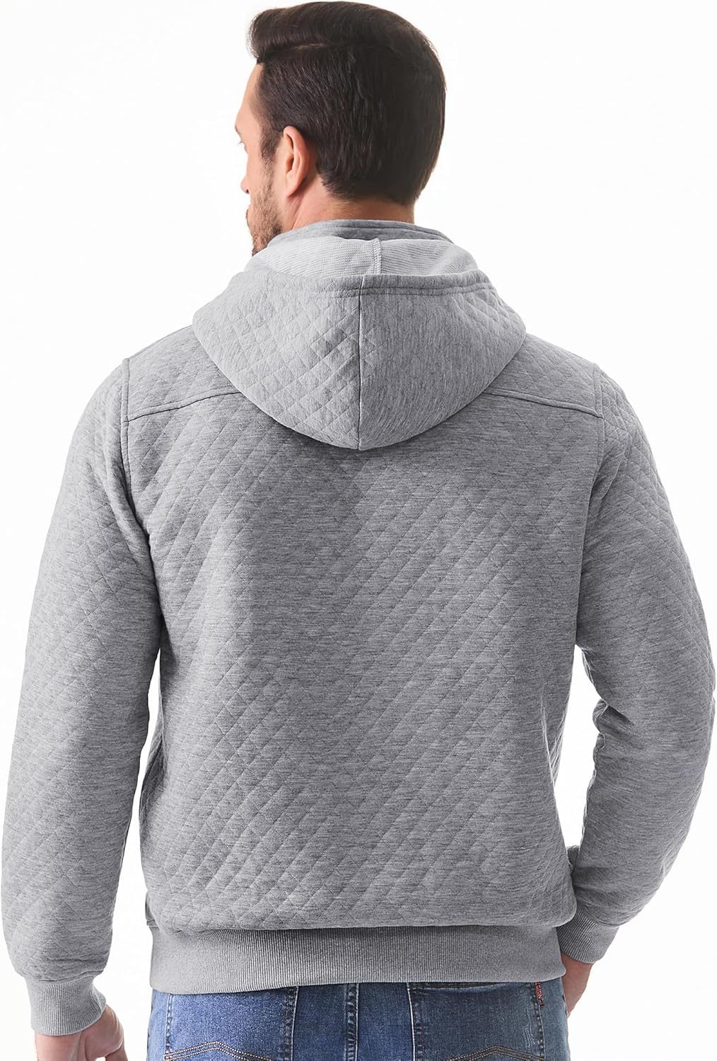 Men's Quilted Hoodies Casual Long Sleeve Quarter-Zip Pullover Sweatshirt with Pockets-tidenox