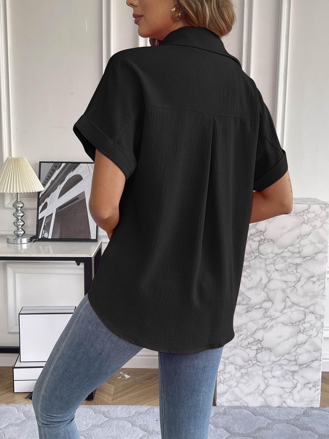 Zeagoo Short Sleeve Casual Roll-Up Cuffed Tops-tidenox