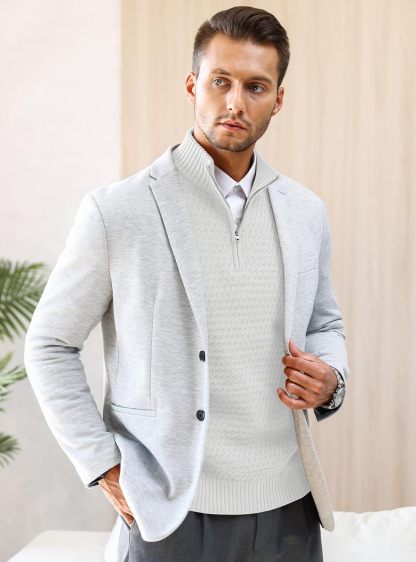 Men's Quarter Zip Sweater Mock Neck Pullover Ribbed Knit Casual Polo Sweaters-tidenox