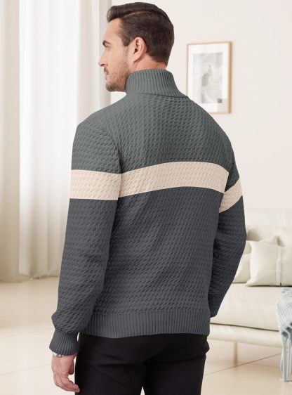 Men's Quarter Zip Sweater Mock Neck Pullover Ribbed Knit Casual Polo Sweaters-tidenox