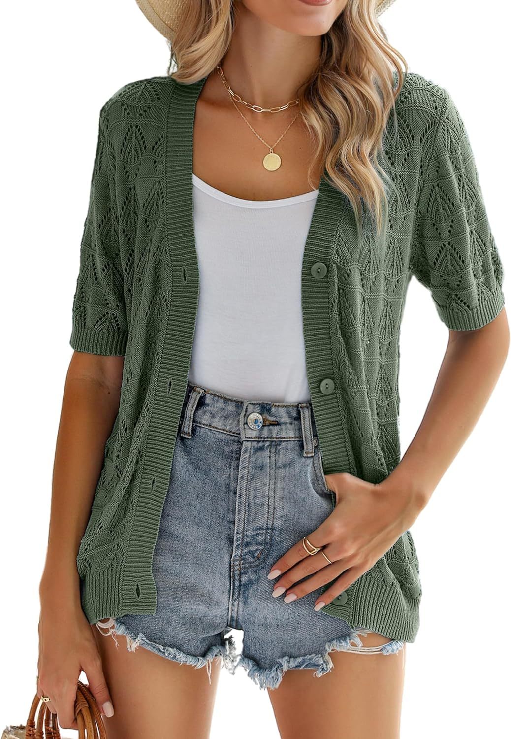 Zeagoo Short Sleeve Crochet Cardigan-tidenox