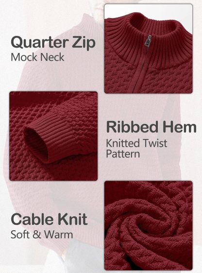 Men's Quarter Zip Sweater Mock Neck Pullover Ribbed Knit Casual Polo Sweaters-tidenox