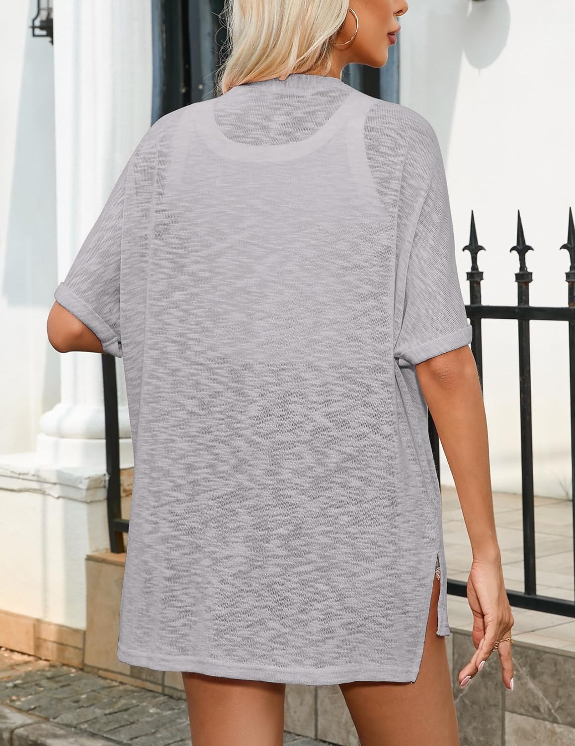 Zeagoo 3/4 Sleeve Cardigans Open Front Beach Coverup-tidenox