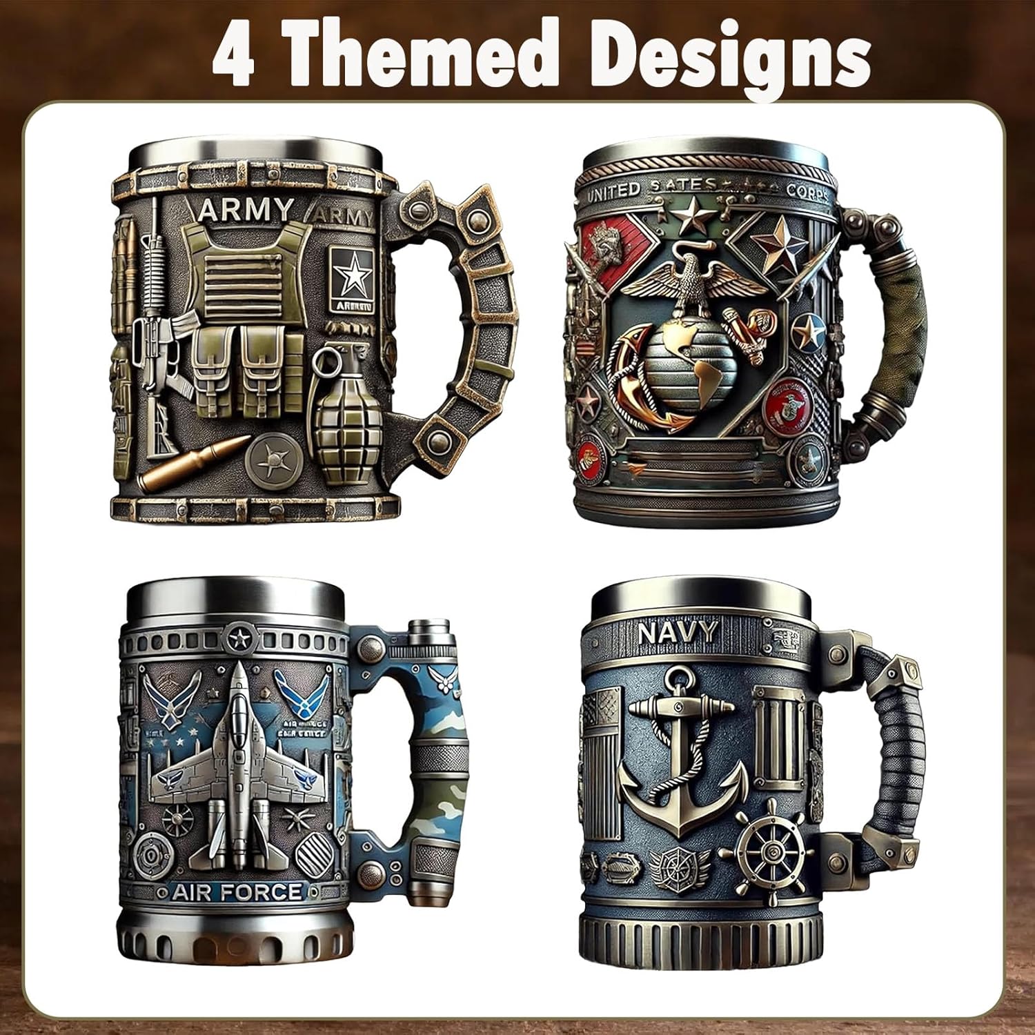 Handmade 3D Military Mug - Army Themed Ceramic Coffee Cup With Engraved Military Symbols, Ideal Gift For Marines & Veterans(Marine Corps)