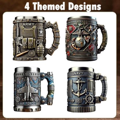 Handmade 3D Military Mug - Army Themed Ceramic Coffee Cup With Engraved Military Symbols, Ideal Gift For Marines & Veterans(Marine Corps)