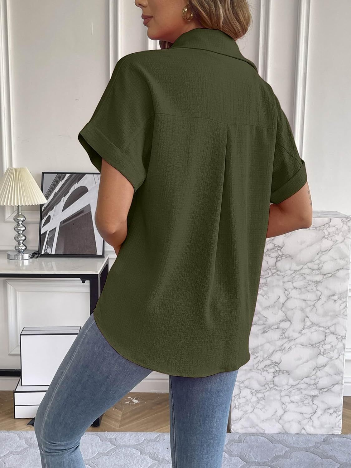 Zeagoo Short Sleeve Casual Roll-Up Cuffed Tops-tidenox