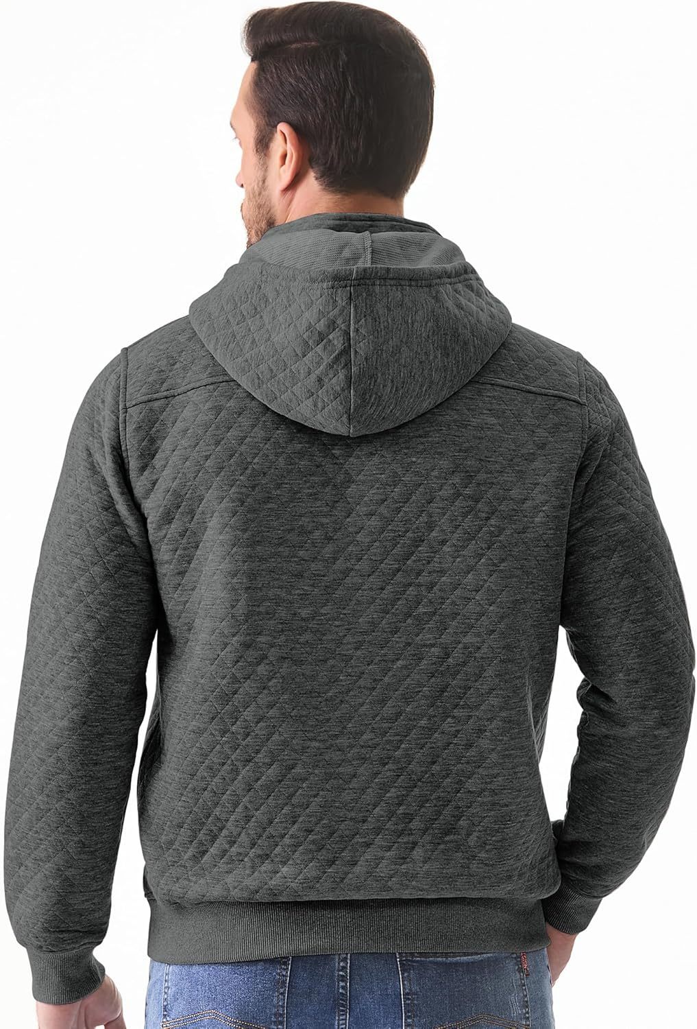 Men's Quilted Hoodies Casual Long Sleeve Quarter-Zip Pullover Sweatshirt with Pockets-tidenox