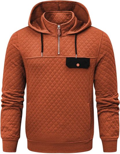 Men's Quilted Hoodies Casual Long Sleeve Quarter-Zip Pullover Sweatshirt with Pockets-tidenox