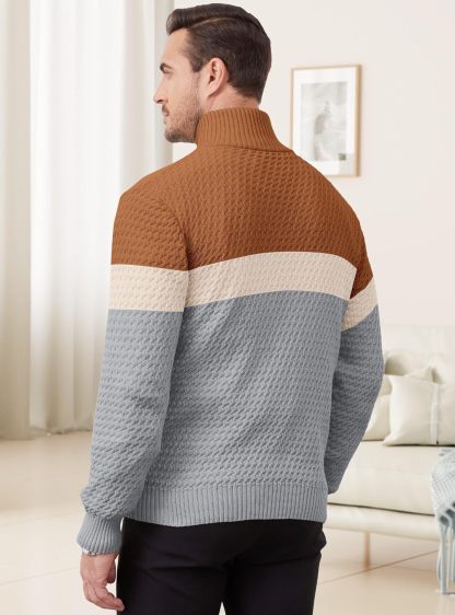 Men's Quarter Zip Sweater Mock Neck Pullover Ribbed Knit Casual Polo Sweaters-tidenox