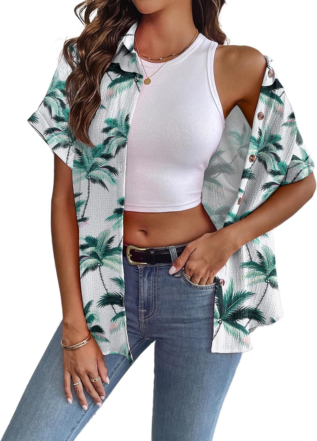 Zeagoo Short Sleeve Casual Roll-Up Cuffed Tops-tidenox