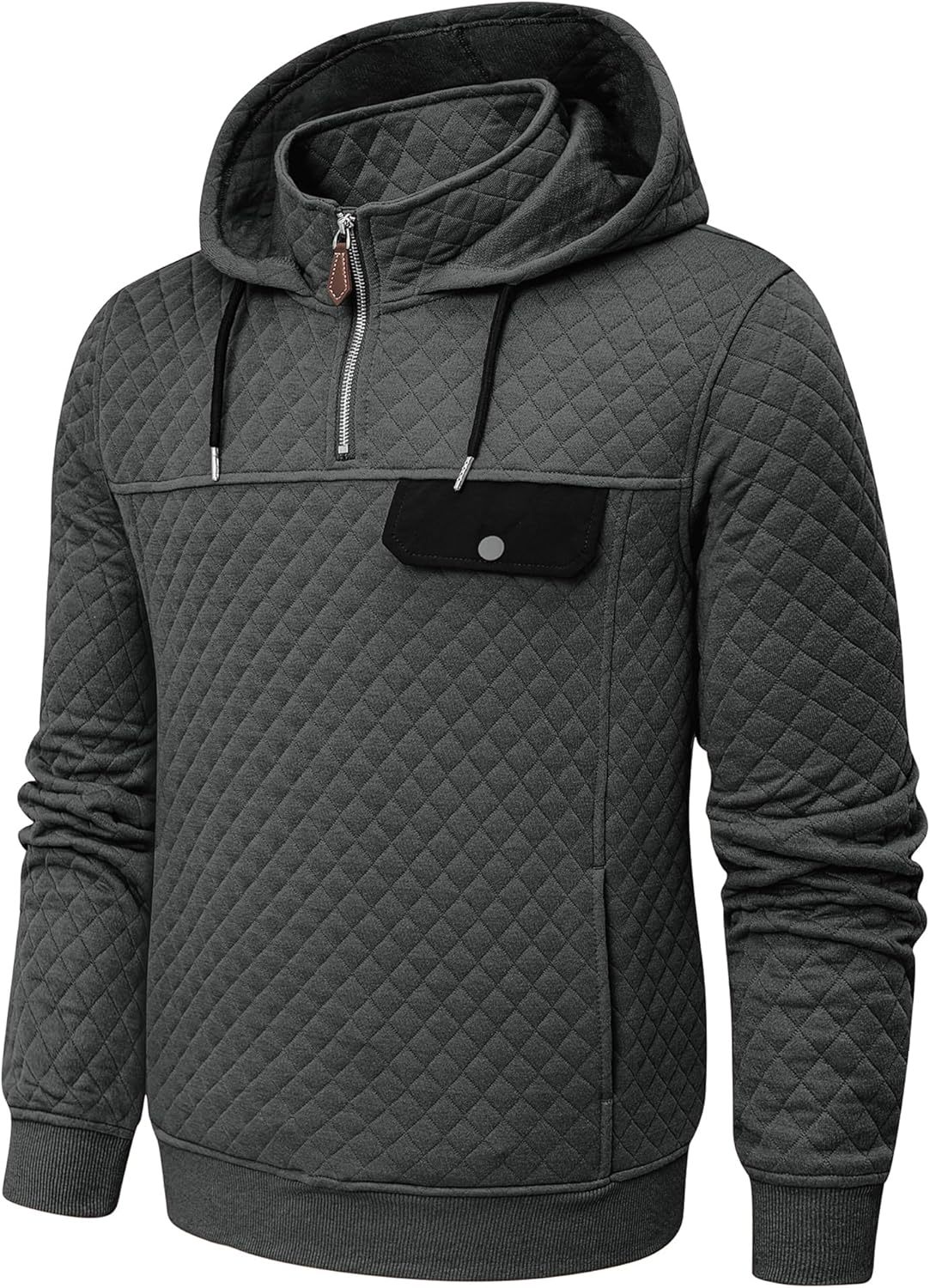 Men's Quilted Hoodies Casual Long Sleeve Quarter-Zip Pullover Sweatshirt with Pockets-tidenox
