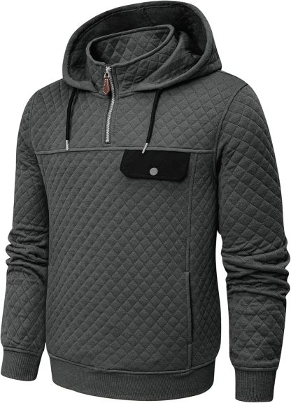 Men's Quilted Hoodies Casual Long Sleeve Quarter-Zip Pullover Sweatshirt with Pockets-tidenox