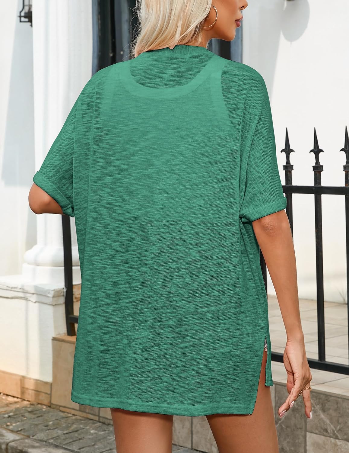 Zeagoo 3/4 Sleeve Cardigans Open Front Beach Coverup-tidenox