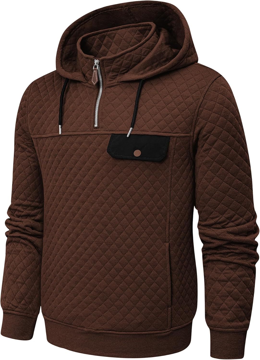 Men's Quilted Hoodies Casual Long Sleeve Quarter-Zip Pullover Sweatshirt with Pockets-tidenox