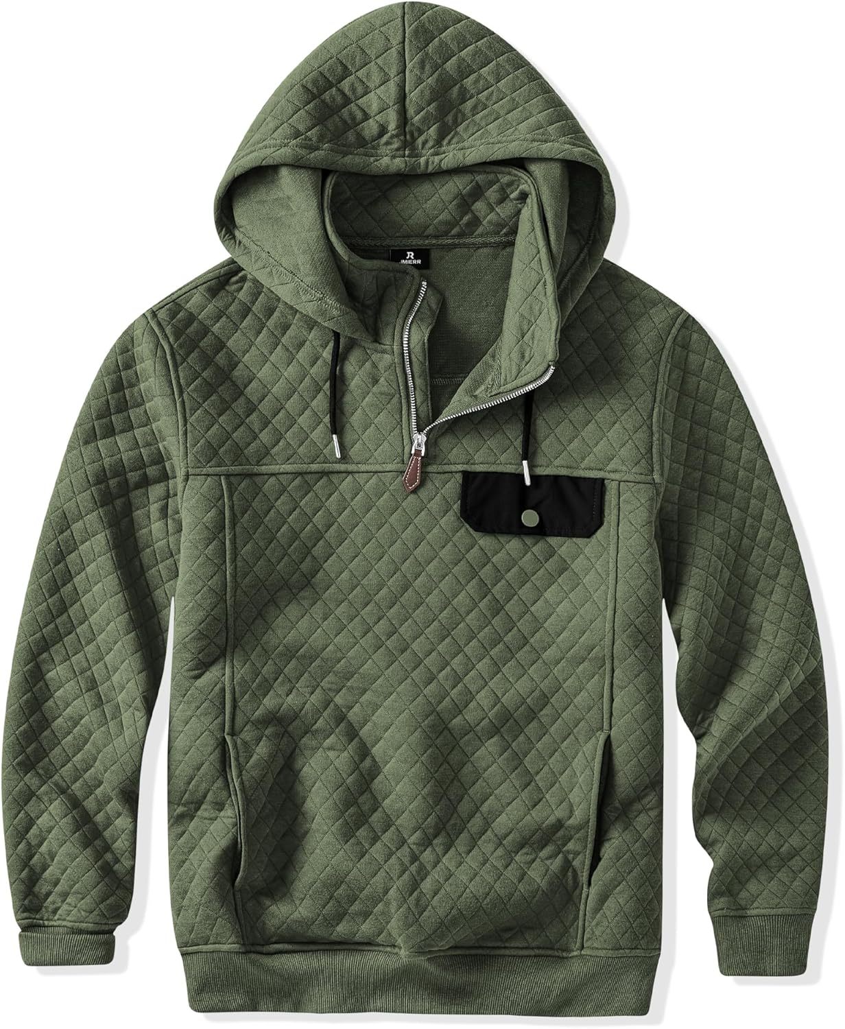 Men's Quilted Hoodies Casual Long Sleeve Quarter-Zip Pullover Sweatshirt with Pockets-tidenox