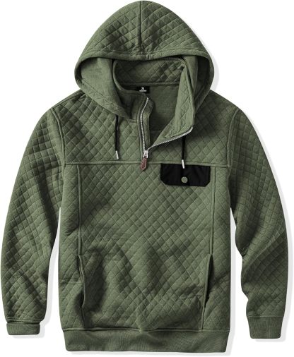 Men's Quilted Hoodies Casual Long Sleeve Quarter-Zip Pullover Sweatshirt with Pockets-tidenox