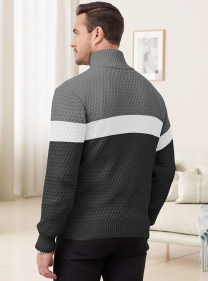 Men's Quarter Zip Sweater Mock Neck Pullover Ribbed Knit Casual Polo Sweaters-tidenox