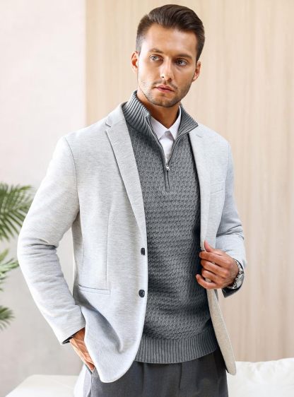 Men's Quarter Zip Sweater Mock Neck Pullover Ribbed Knit Casual Polo Sweaters-tidenox