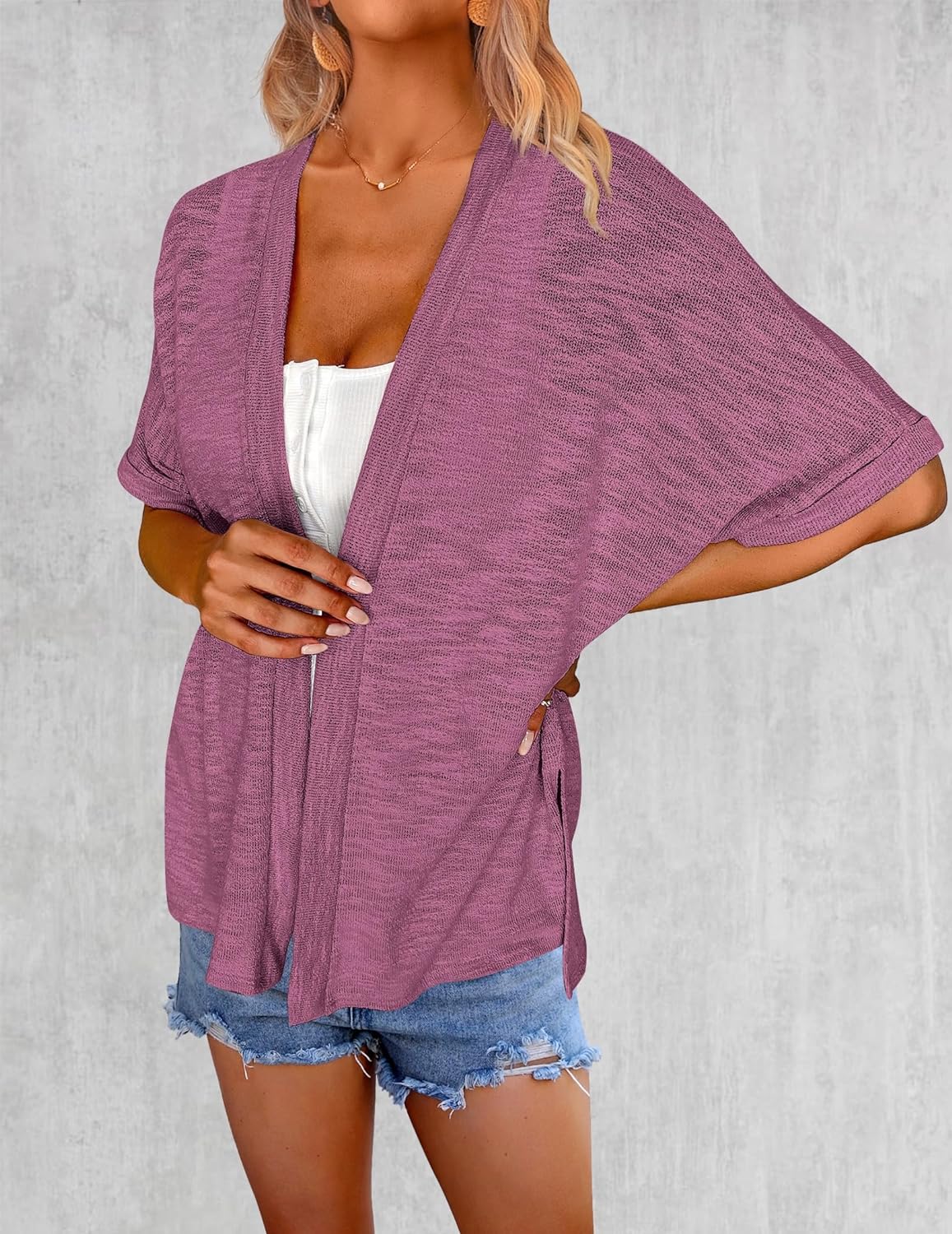 Zeagoo 3/4 Sleeve Cardigans Open Front Beach Coverup-tidenox