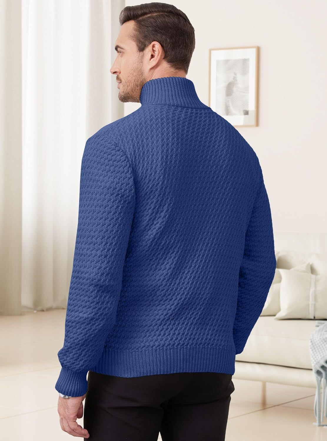 Men's Quarter Zip Sweater Mock Neck Pullover Ribbed Knit Casual Polo Sweaters-tidenox