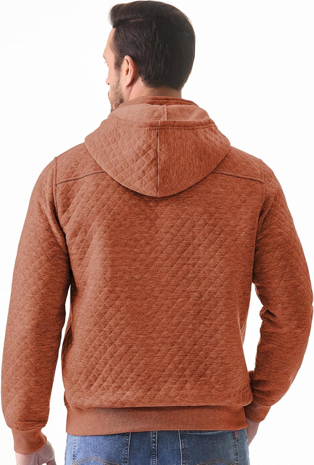 Men's Quilted Hoodies Casual Long Sleeve Quarter-Zip Pullover Sweatshirt with Pockets-tidenox