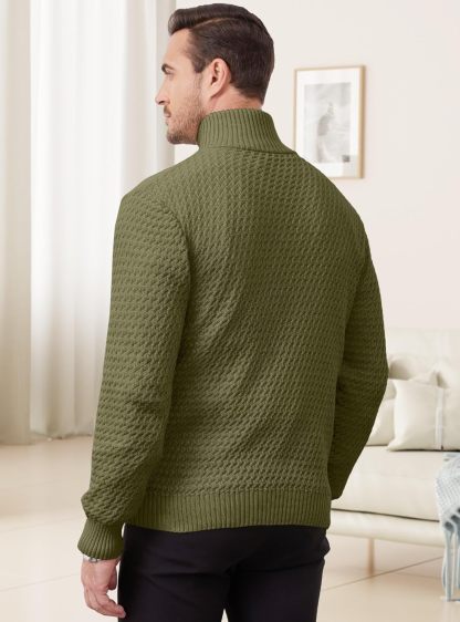 Men's Quarter Zip Sweater Mock Neck Pullover Ribbed Knit Casual Polo Sweaters-tidenox