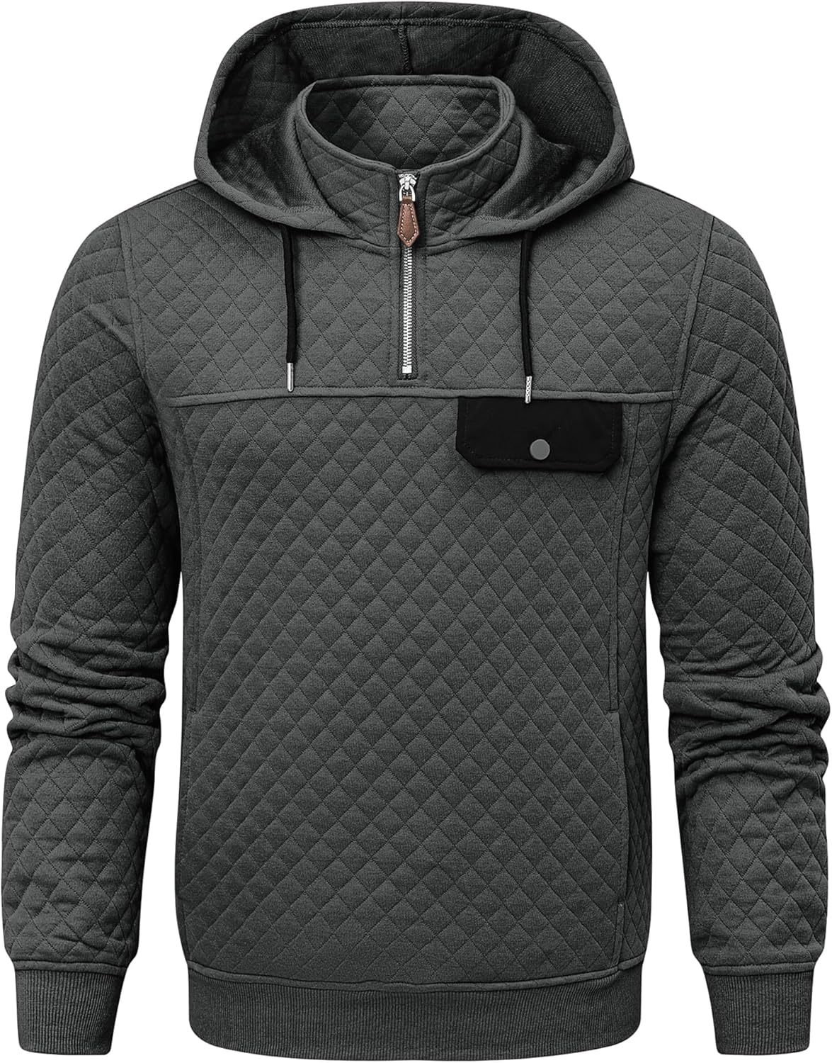 Men's Quilted Hoodies Casual Long Sleeve Quarter-Zip Pullover Sweatshirt with Pockets-tidenox