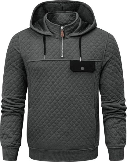 Men's Quilted Hoodies Casual Long Sleeve Quarter-Zip Pullover Sweatshirt with Pockets-tidenox