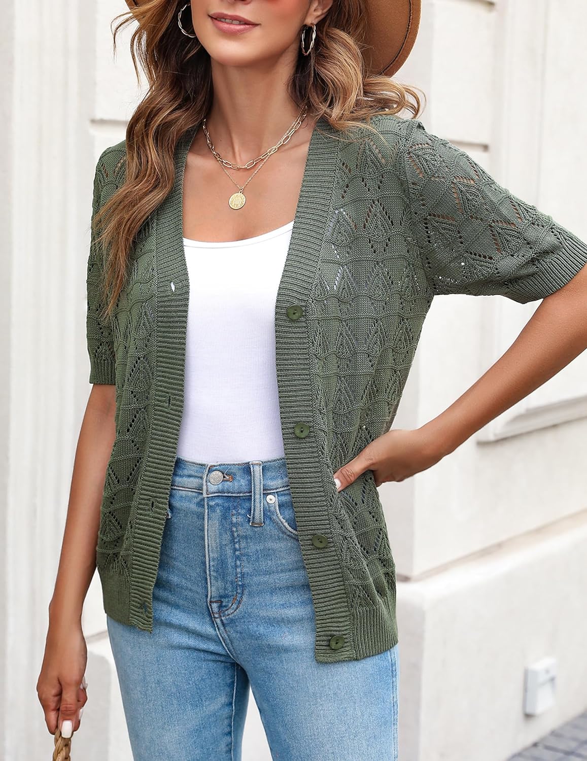 Zeagoo Short Sleeve Crochet Cardigan-tidenox