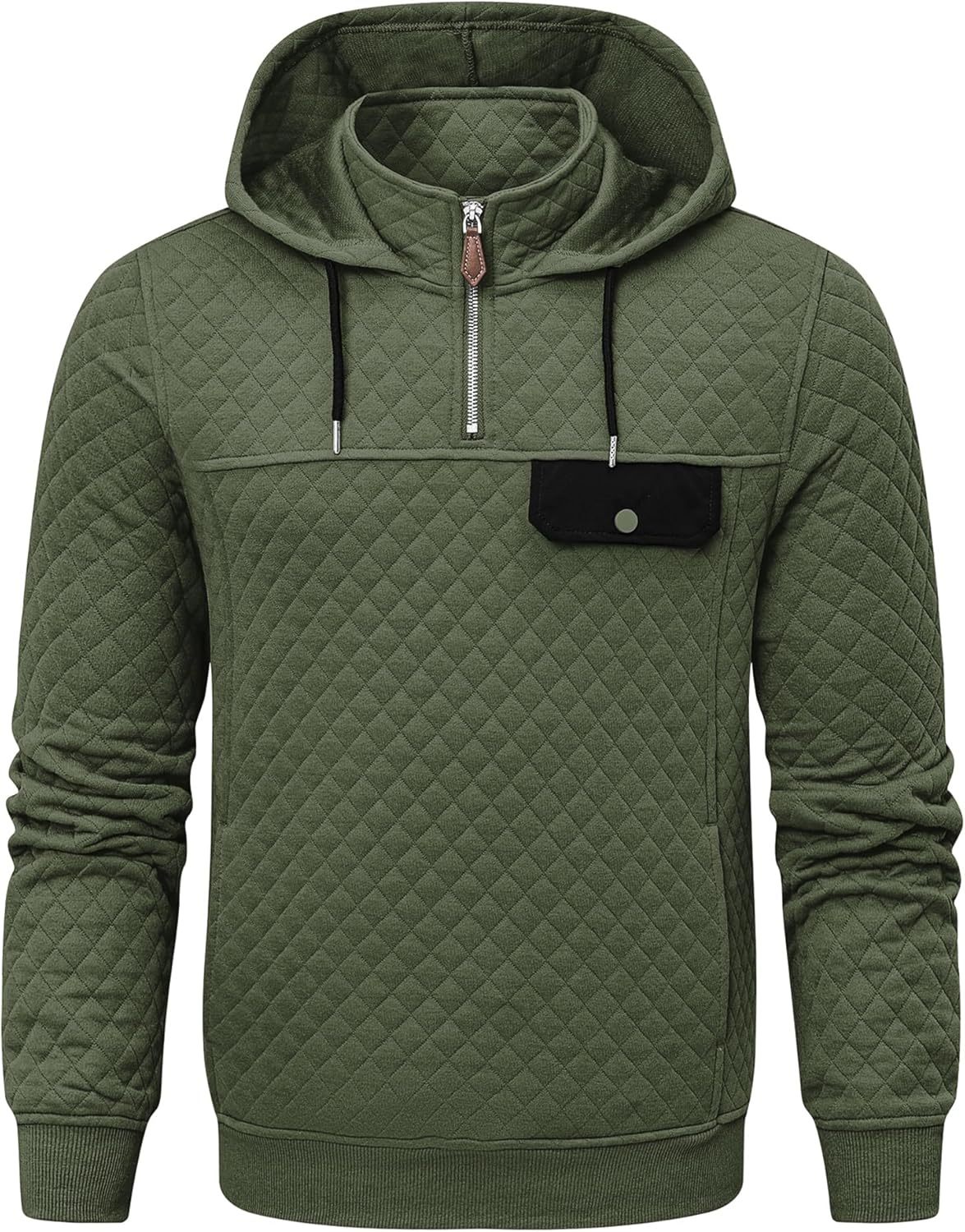 Men's Quilted Hoodies Casual Long Sleeve Quarter-Zip Pullover Sweatshirt with Pockets-tidenox