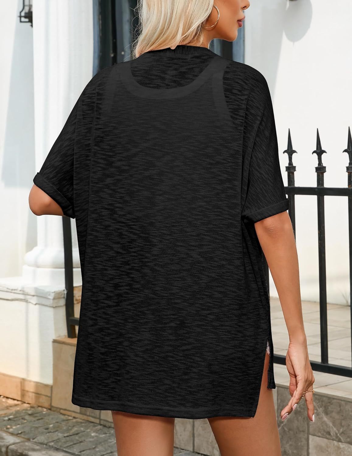 Zeagoo 3/4 Sleeve Cardigans Open Front Beach Coverup-tidenox