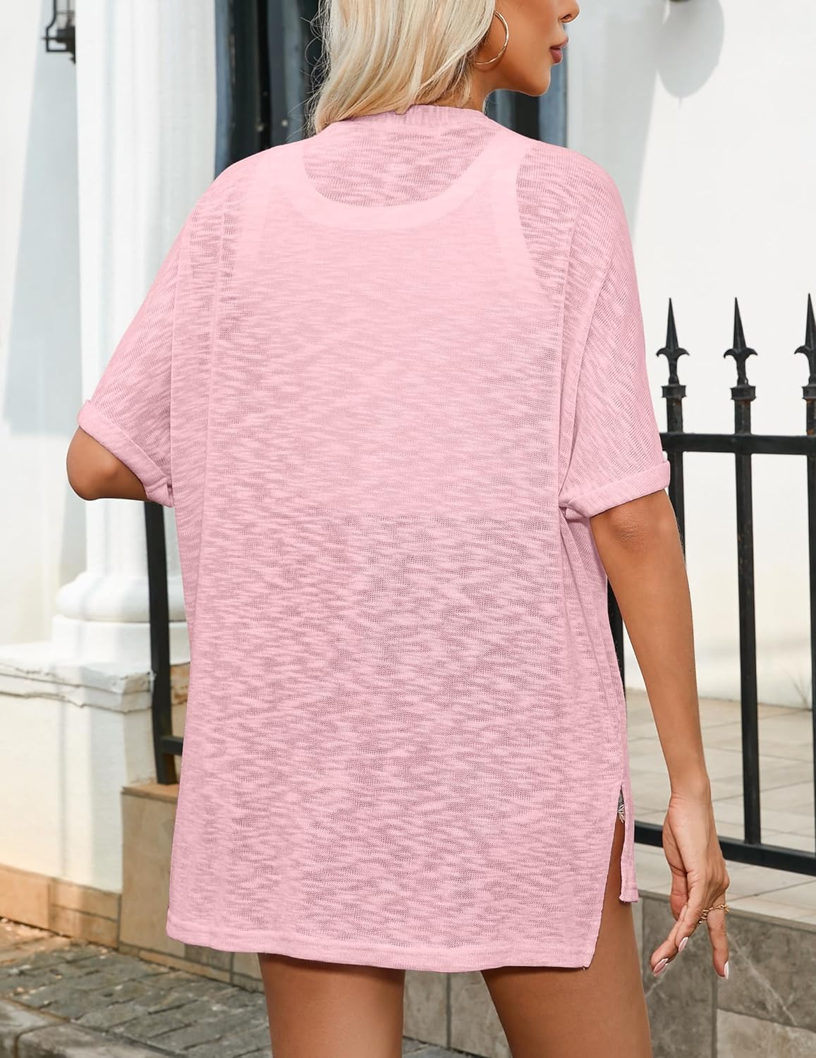 Zeagoo 3/4 Sleeve Cardigans Open Front Beach Coverup-tidenox