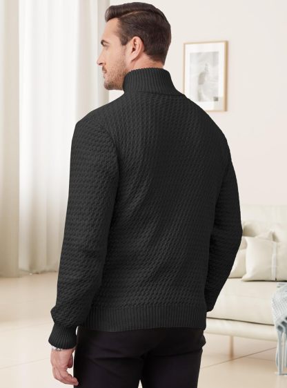 Men's Quarter Zip Sweater Mock Neck Pullover Ribbed Knit Casual Polo Sweaters-tidenox