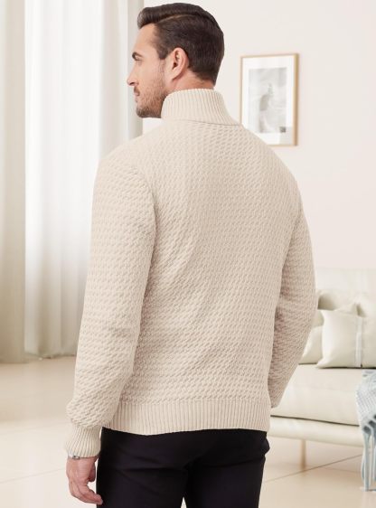 Men's Quarter Zip Sweater Mock Neck Pullover Ribbed Knit Casual Polo Sweaters-tidenox