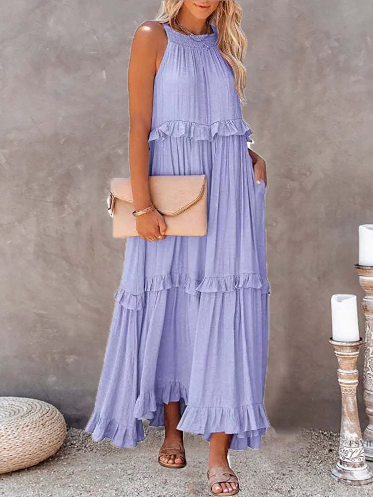 Holiday Style Ruffled Long Dress-tidenox