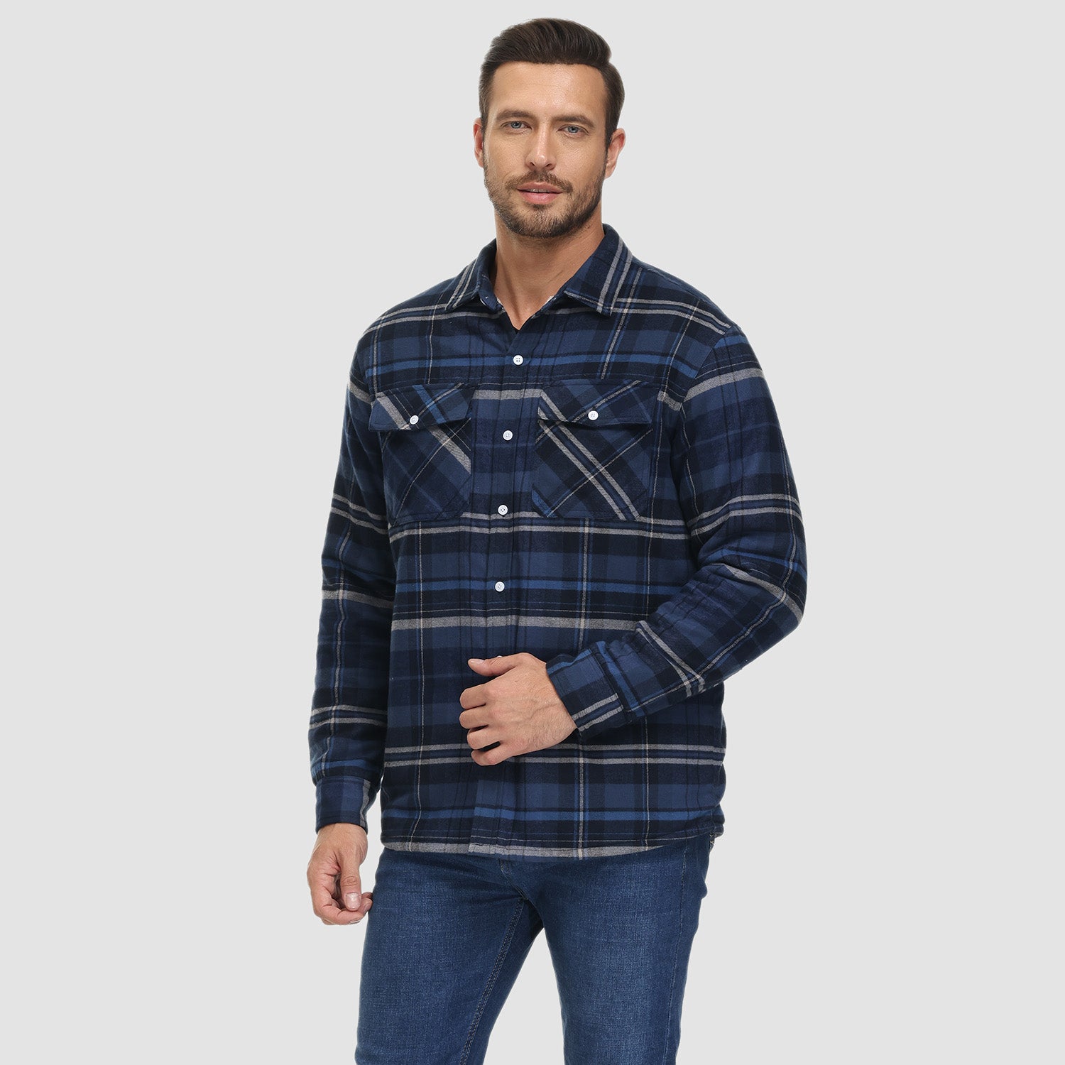Men's Flannel Shirt Jacket - Fleece Lined Cotton Winter Coat-tidenox