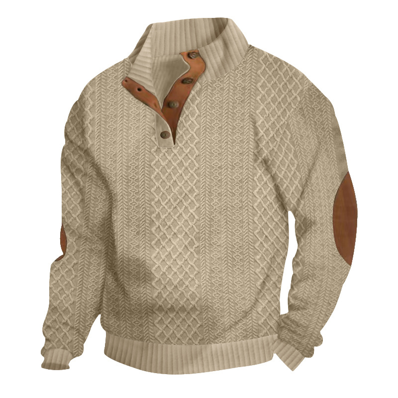Men's Outdoor Casual Stand Cashmere Button Long Sleeve Sweater-tidenox