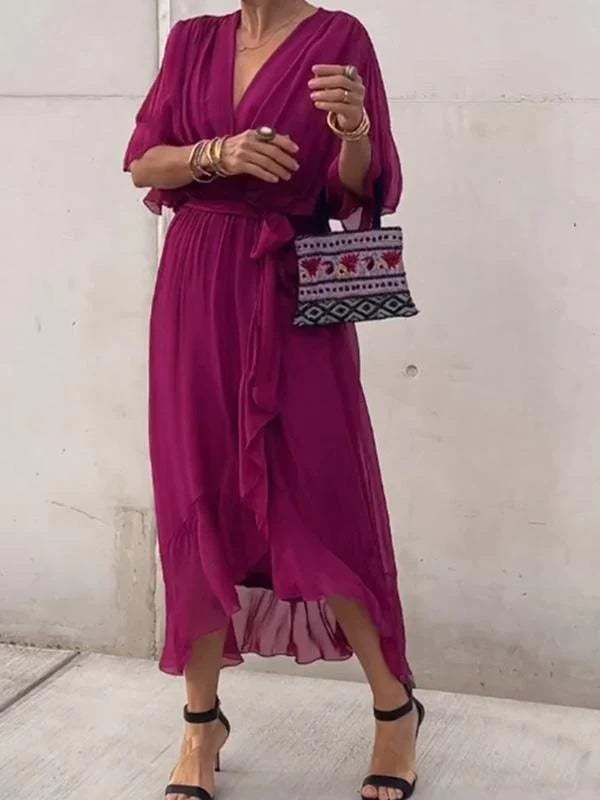 Stylish and elegant V-neck maxi dress-tidenox