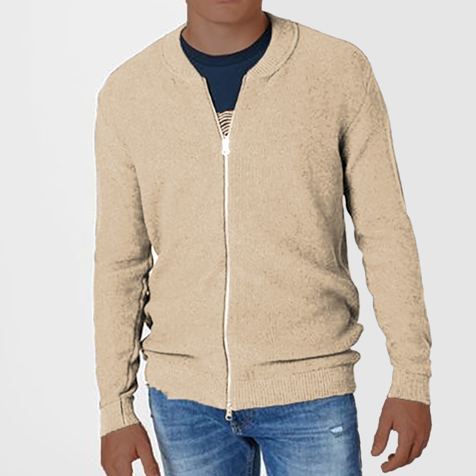 Men's Casual Knit Double Zipper Design Cardigan Sweater-tidenox