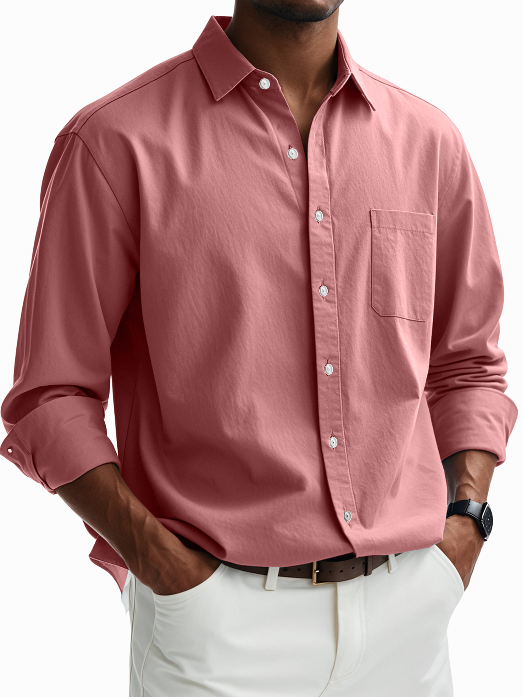 Men's Casual Cotton Pocket Basic Long Sleeve Shirt-tidenox