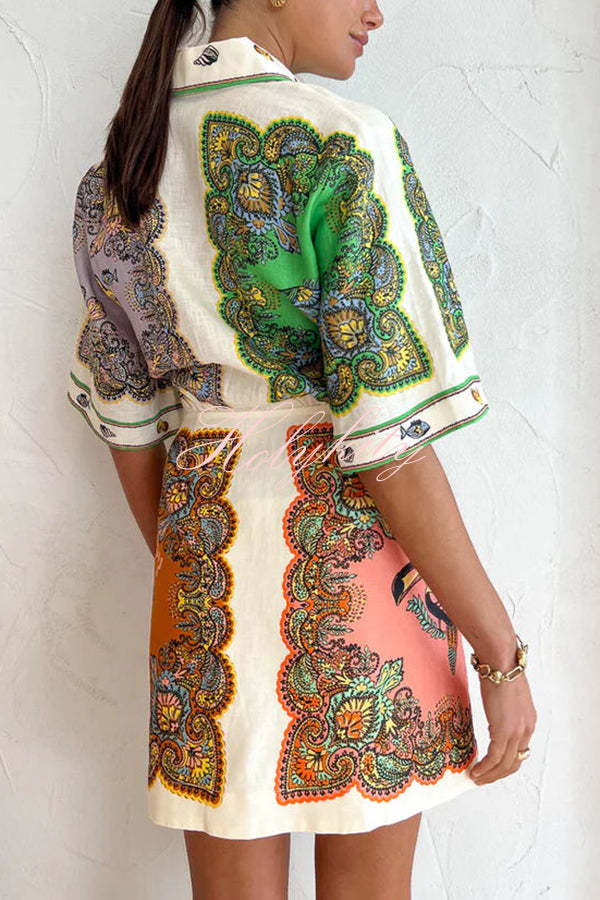 Coco Girls Mermaid Print Button Down Pockered Shirt Mini Dress-tidenox