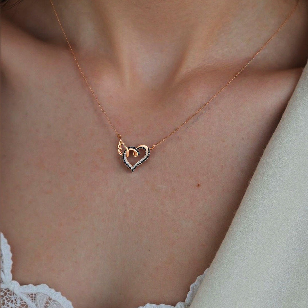 For Memorial - I'll Hold You in My Heart Until I Can Hold You in Heaven Black Diamond Necklace