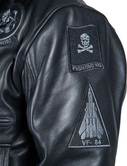 TOP GUN JOLLY ROGERS FLIGHT LEATHER JACKET BLACK[FREE SHIPPING TODAY]-tidenox