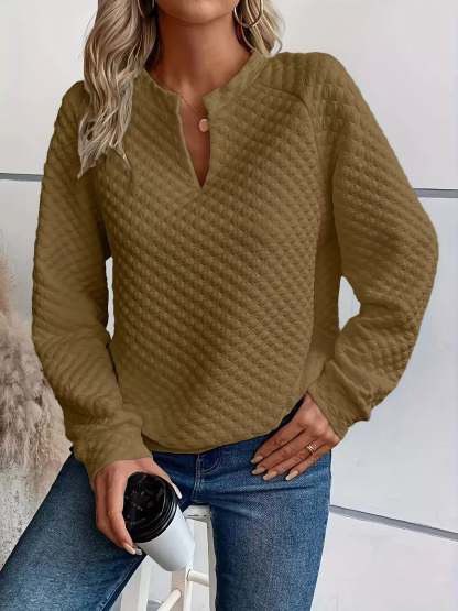 Textured Notched Raglan Sleeve Sweatshirt-tidenox