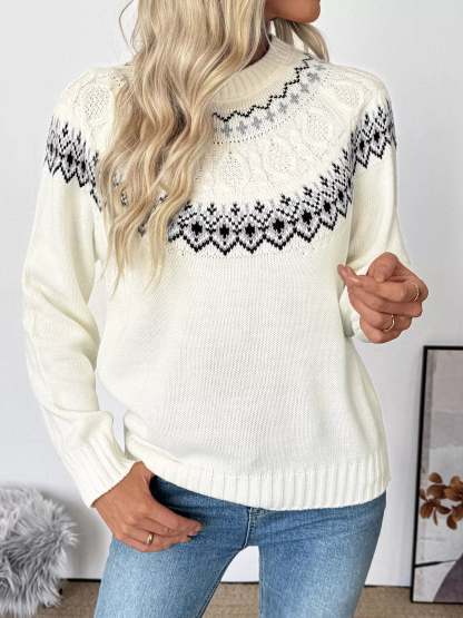 Fair Isle Pattern Crew Neck Sweater-tidenox