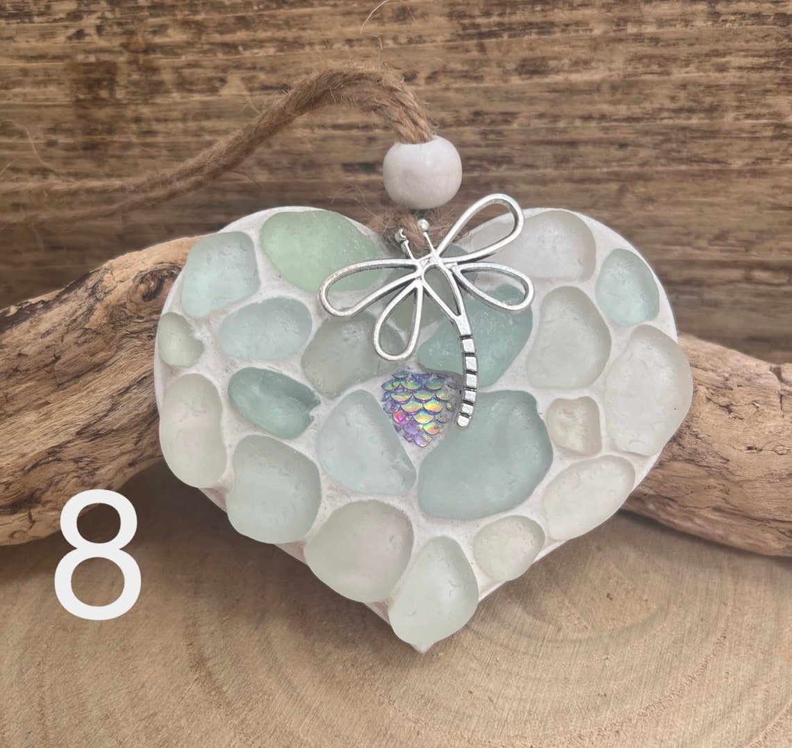 🌊Transforming Ocean Treasures into Eco-Friendly Art -Small Sea Glass Mosaic Hanging Heart-tidenox