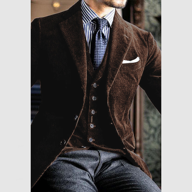 Men's Elegant Lapel Three Button Corduroy Blazer ( NEW )-tidenox